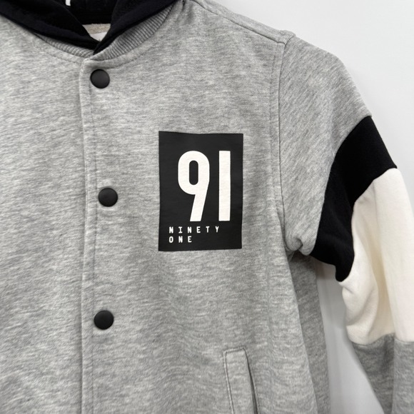 Zara Kids Size 7 Gray Black Color Block‎ Hoodie Jacket Varsity Style - Picture 2 of 10